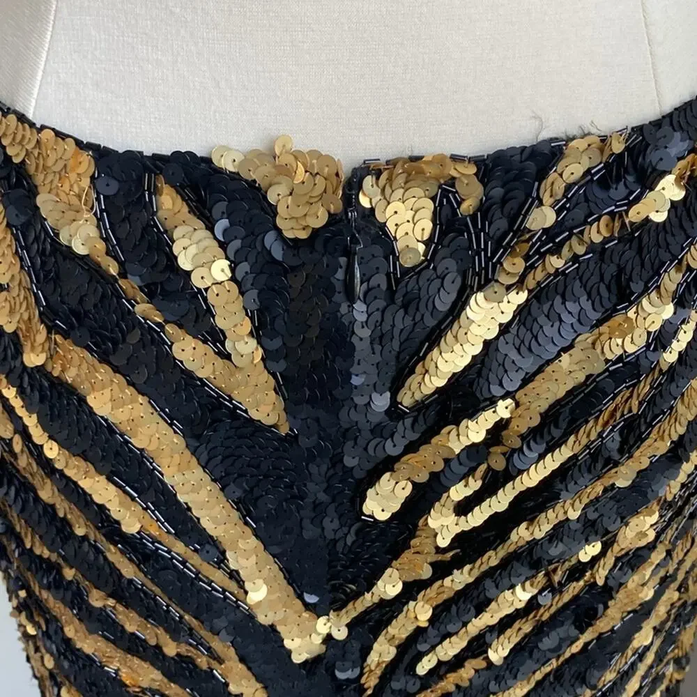 Vintage Lillie Rubin Sequin Zebra Mini Skirt Size 8 Silk - Picture 6 of 6